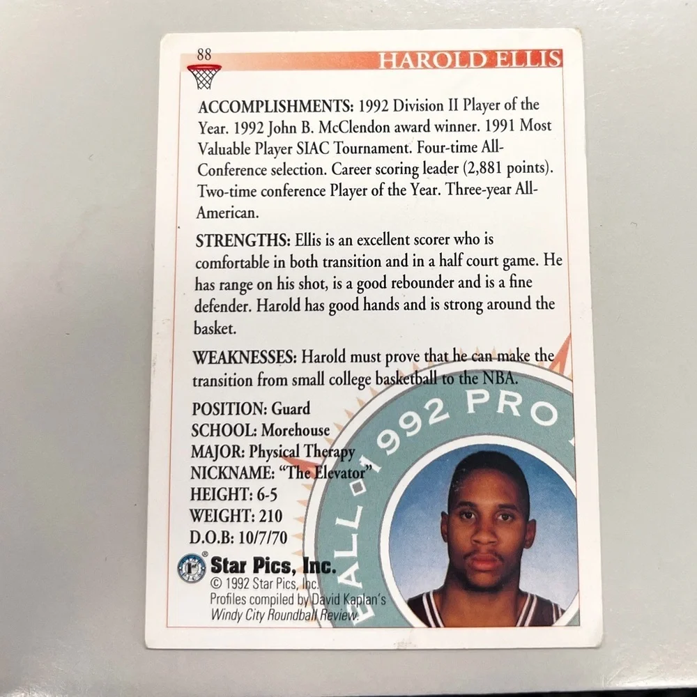 Vintage 1992 Star Pics #88 Harold Ellis NBA Basketball Card